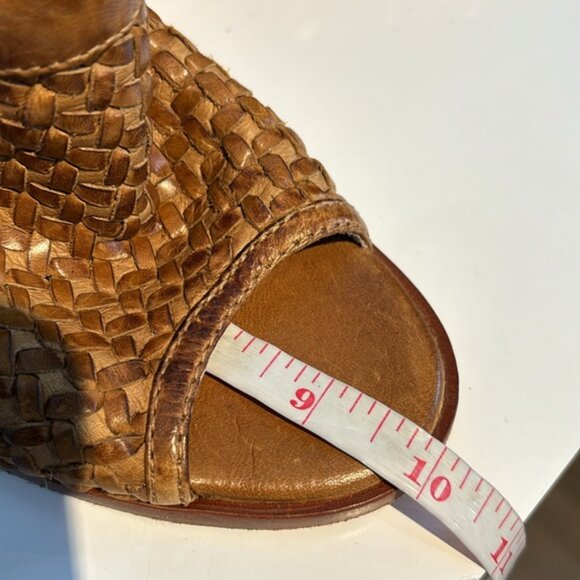 Frye Tan Woven Leather Heeled Sandals - Picture 11 of 14